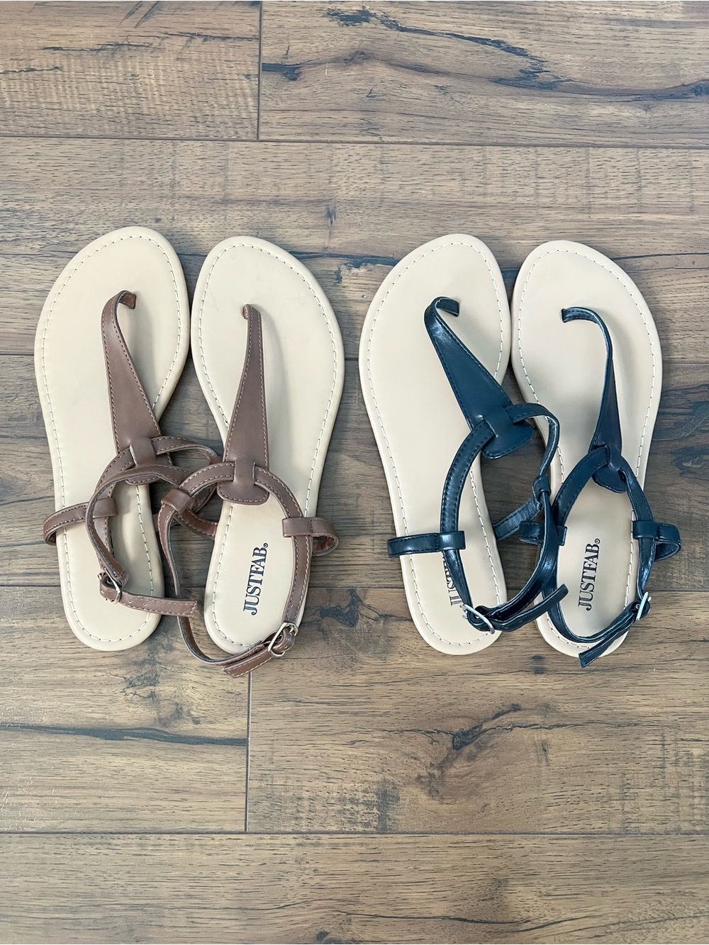 2 Pairs - JustFab Women's T-Strap Sandals - Size 7